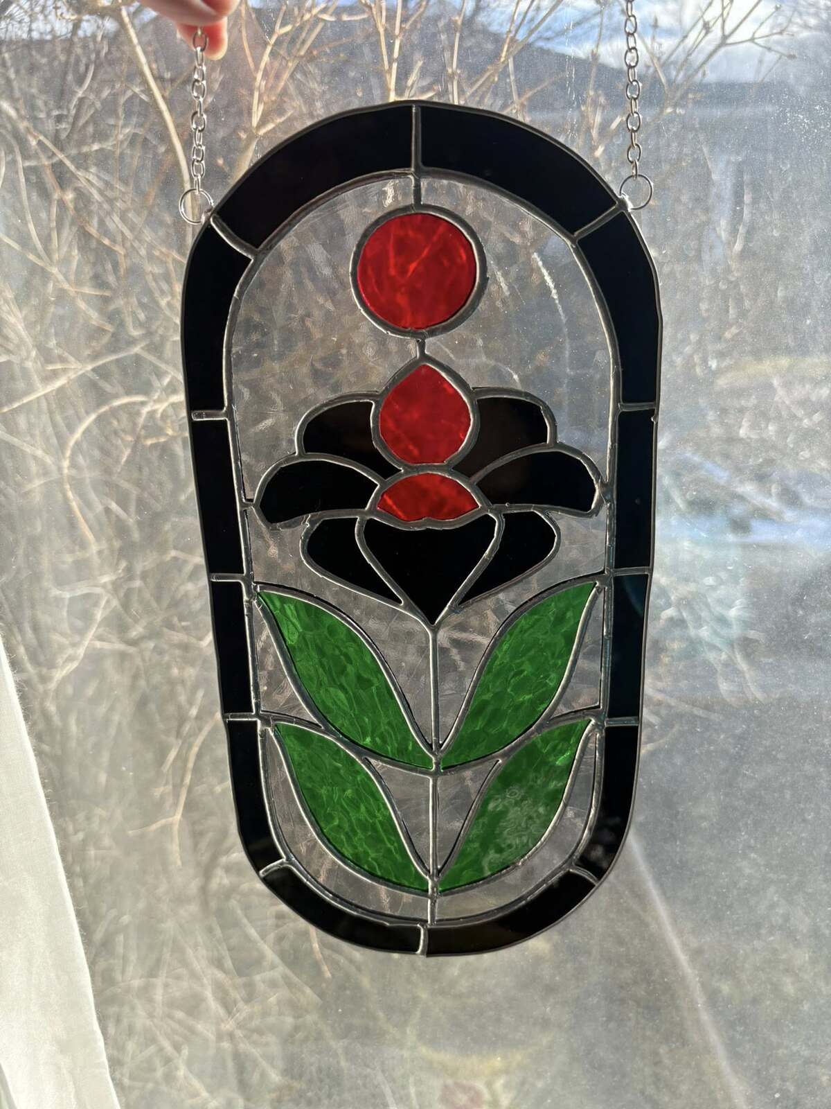 Black flower handmade stained glass art Casper Wyoming