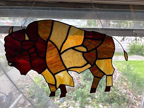 Buffalo stained glass piece Pane in the Glass Wyo