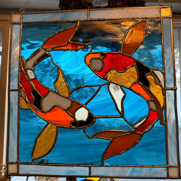 Koi fish stained glass panel by Pane in the Glass Wyo Casper Wyoming